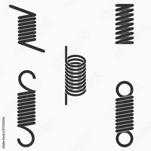 Flexible metal wire spiral springs icons set. Vector illustration.