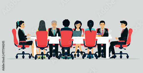 Businessmen are meeting and negotiating with a gray background.
