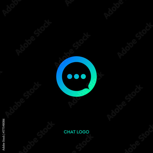 Chat logo. Communication emblem. Blue-green bubble on a dark background.
