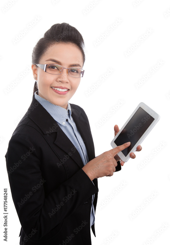 portrate of business woman touching tablet portrate of business woman touching tablet