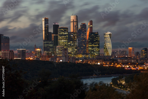 Moscow after sunset in autumn photo