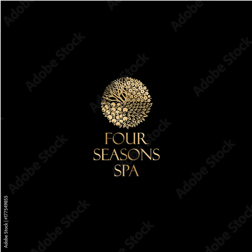 Four season logo, Spa emblem. Gold logo, isolated on a dark background.