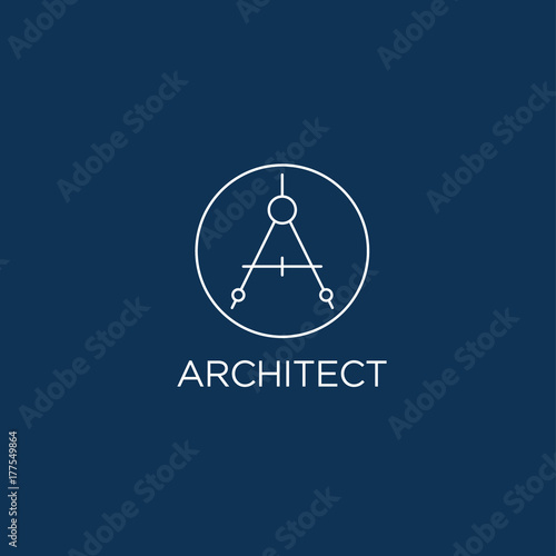 A Monogram. Architect logo or Building. Letter A, dividers, isolated in the circle.