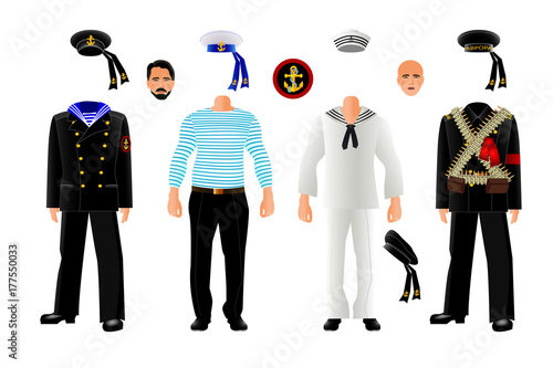 Sailor uniform set, isolated, vector