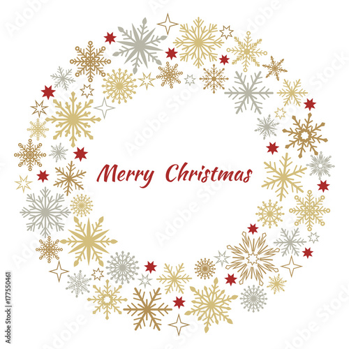 Christmas wreath of snowflakes. Isolated on white background. Vector illustration. 
