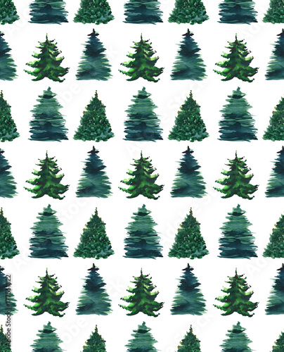 Christmas beautiful abstract graphic artistic wonderful bright holiday winter green spruce trees pattern watercolor hand illustration. Perfect for textile  wallpapers  backgrounds and greetings cards