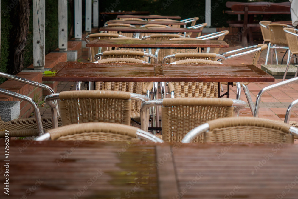 Tables and chairs on a terrace from the restaurant