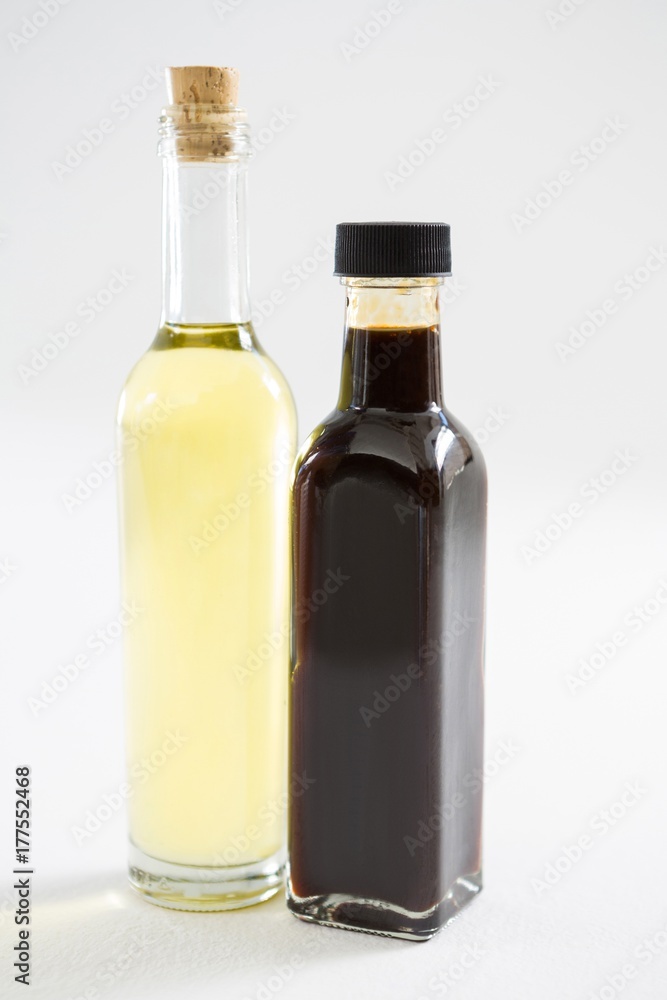 Green and purple olive oil bottles Green and purple olive oil bottles