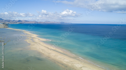 aerial view of deserted beach, lagoon sotavento , fuerteventura, canary islands