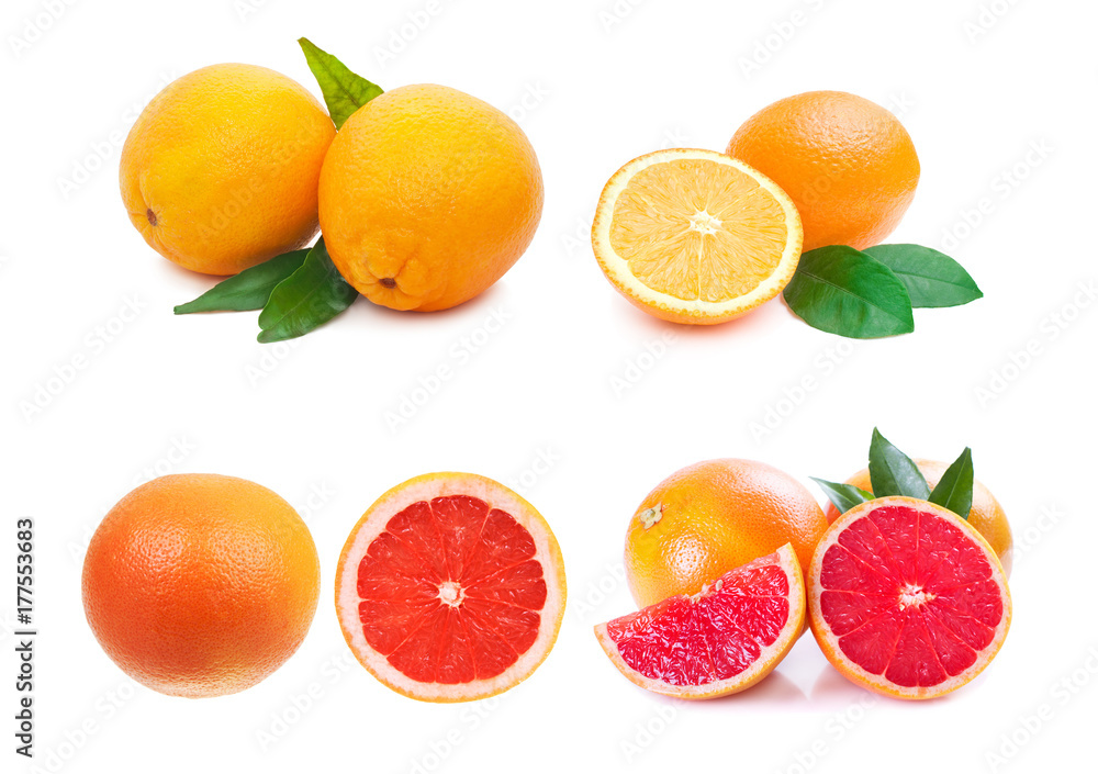 Citrus fruit collection. Orange, grapefruit oh white background Citrus fruit collection. Orange, grapefruit oh white background