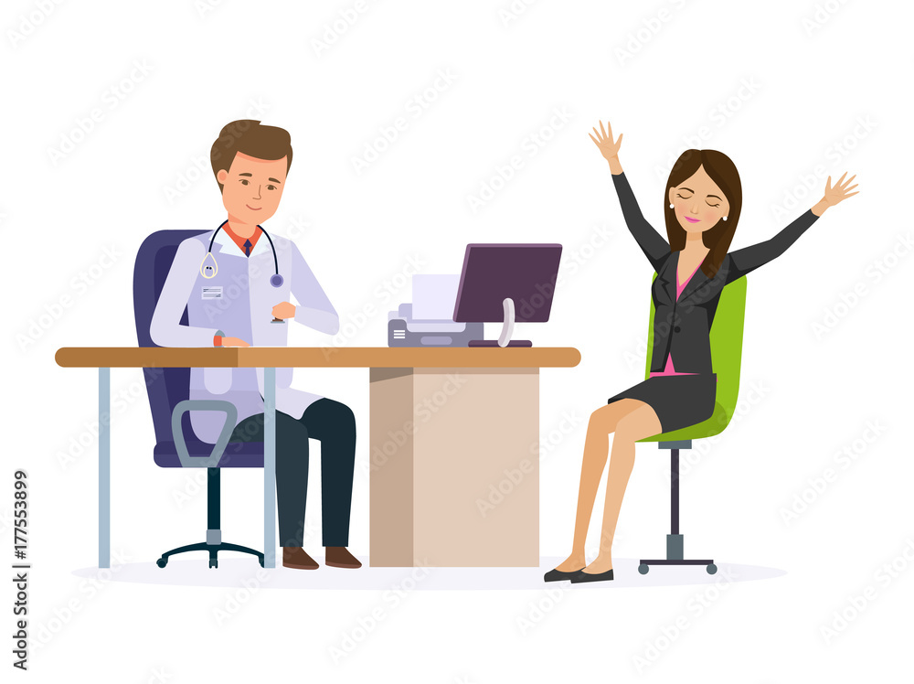 Doctor therapist works with patient, patient happy from positive result. Doctor therapist works with patient, patient happy from positive result.