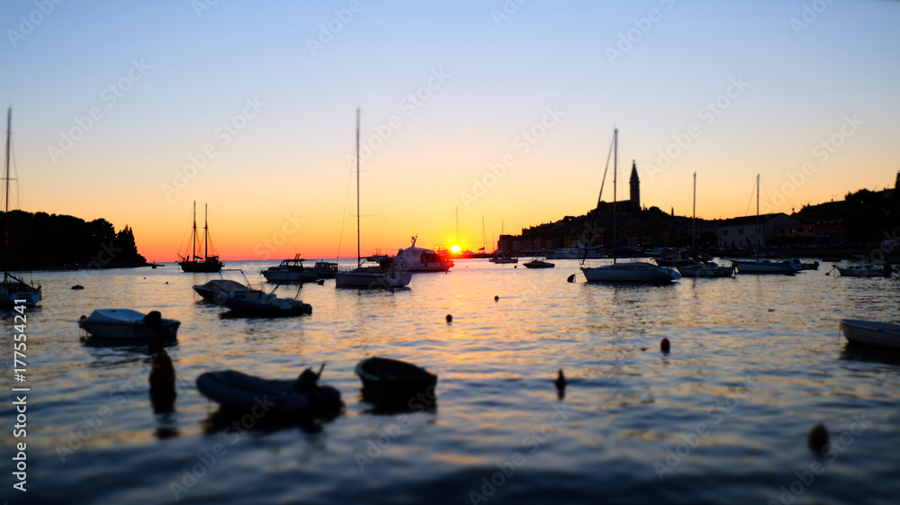 Sunset at Rovinj harbour, Croatia