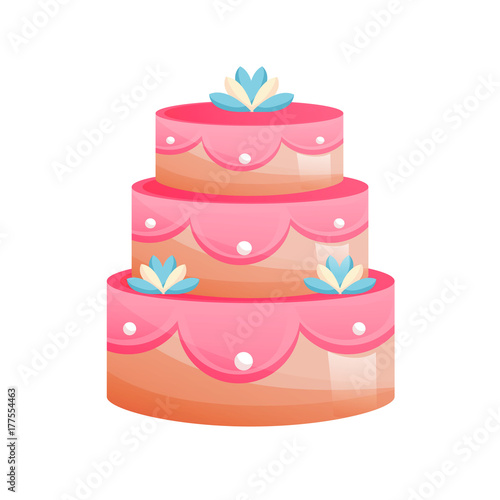 Beautiful multi-tiered, festive, wedding cake. Sweet baked desserts.