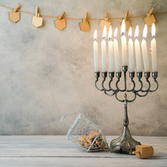Hanukkah celebration with menorah