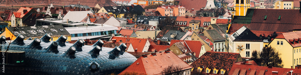 Aerial view of historical part of Graz, Austria - obrazy, fototapety, plakaty 