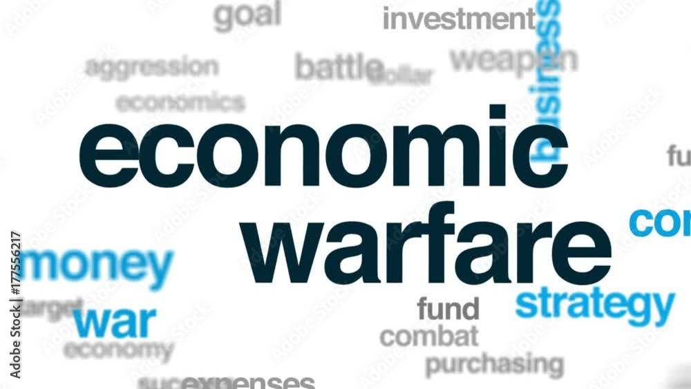 Economic warfare animated word cloud, text design animation. Economic warfare animated word cloud, text design animation.