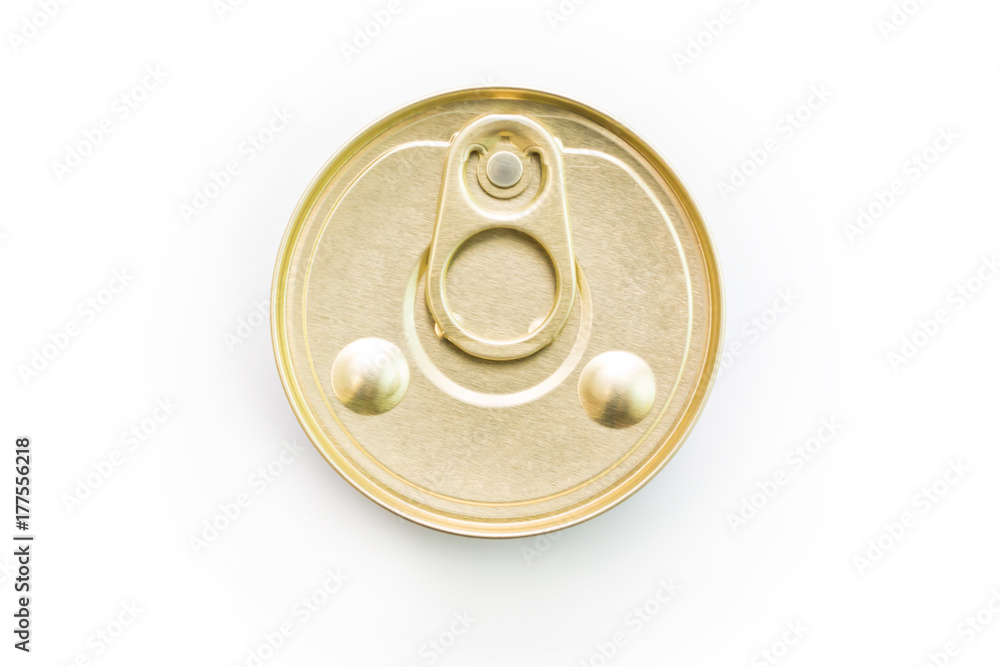 Aluminum can, Tin can with ring pull, Cover tin isolated on white background, gold, Top view Packaging Aluminum can, Tin can with ring pull, Cover tin isolated on white background, gold, Top view Packaging