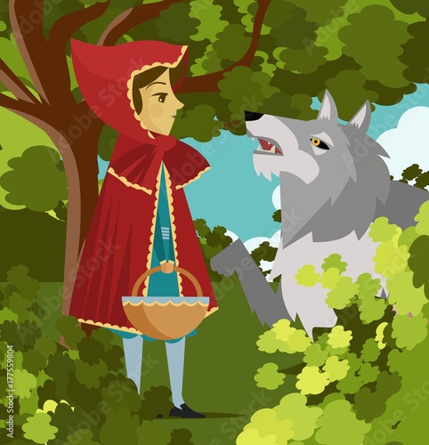 little red hood and big bad wolf in the forest tale