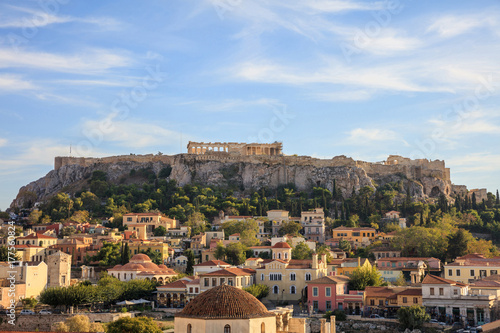 Athens, Greece. Acropolis rock and Monastiraki