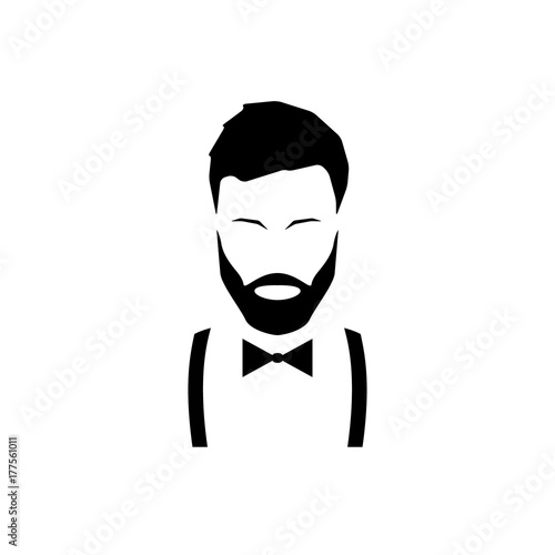 Avatar hipster with a beard in suspenders and a bow tie. Vector illustration.
