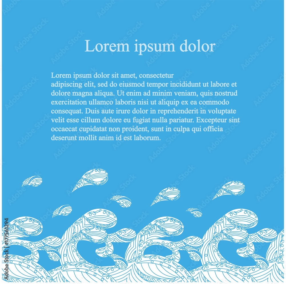Seamless hand drawn zentangle white on blue wave abstract background, Lorem ipsum stock vector illustration