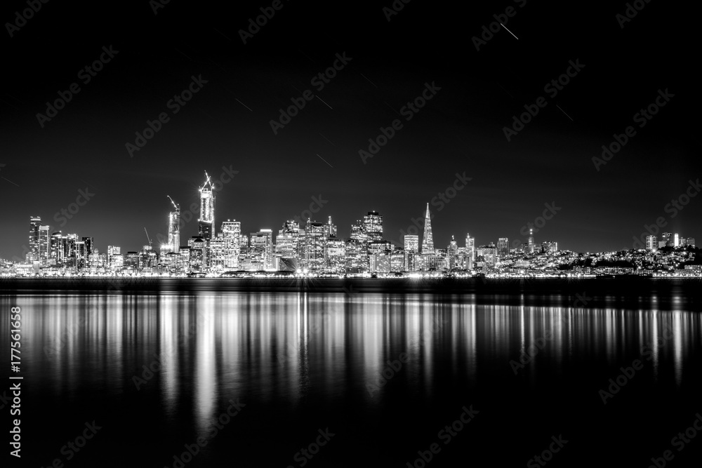 San Fransisco Skyline at Night Black and White