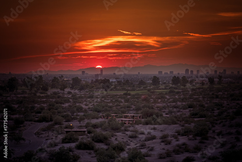 Phoenix  Arizona cityscape during a beautiful sunset