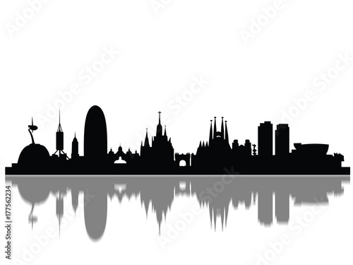 Detailed Barcelona Monuments Skyline Silhouette