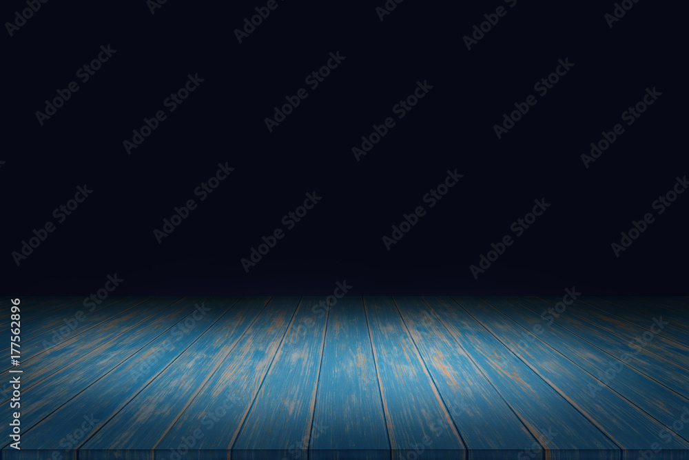 Blue structured wooden panel on a dark blue background