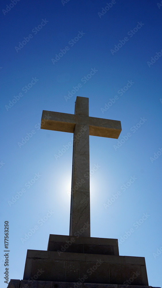 christian cross on a hill in dubrovnik
