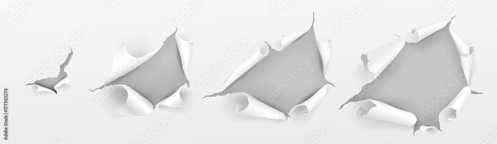 Realistic paper torn. Hole in sheet of paper. Vector illustration - obrazy, fototapety, plakaty 