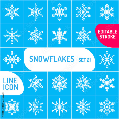 Snowflake icons set. Outline vector icon. Thin line Christmas holiday symbol. Snow for creation of New Year artistic compositions. Winter decoration vector illustration