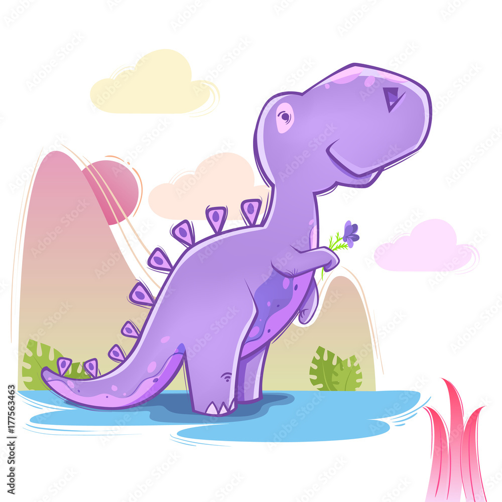 Cartoon cute dinosaur. Happy colorful dinosaur. Vector illustration.