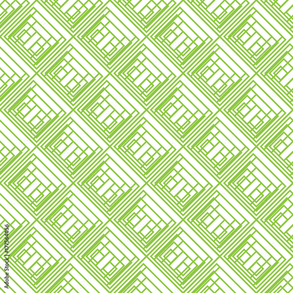 Abstract geometric pattern with lines. Sacred seamless geometry. Rhombuses, triangles and squares. Endless green texture background. Vector.