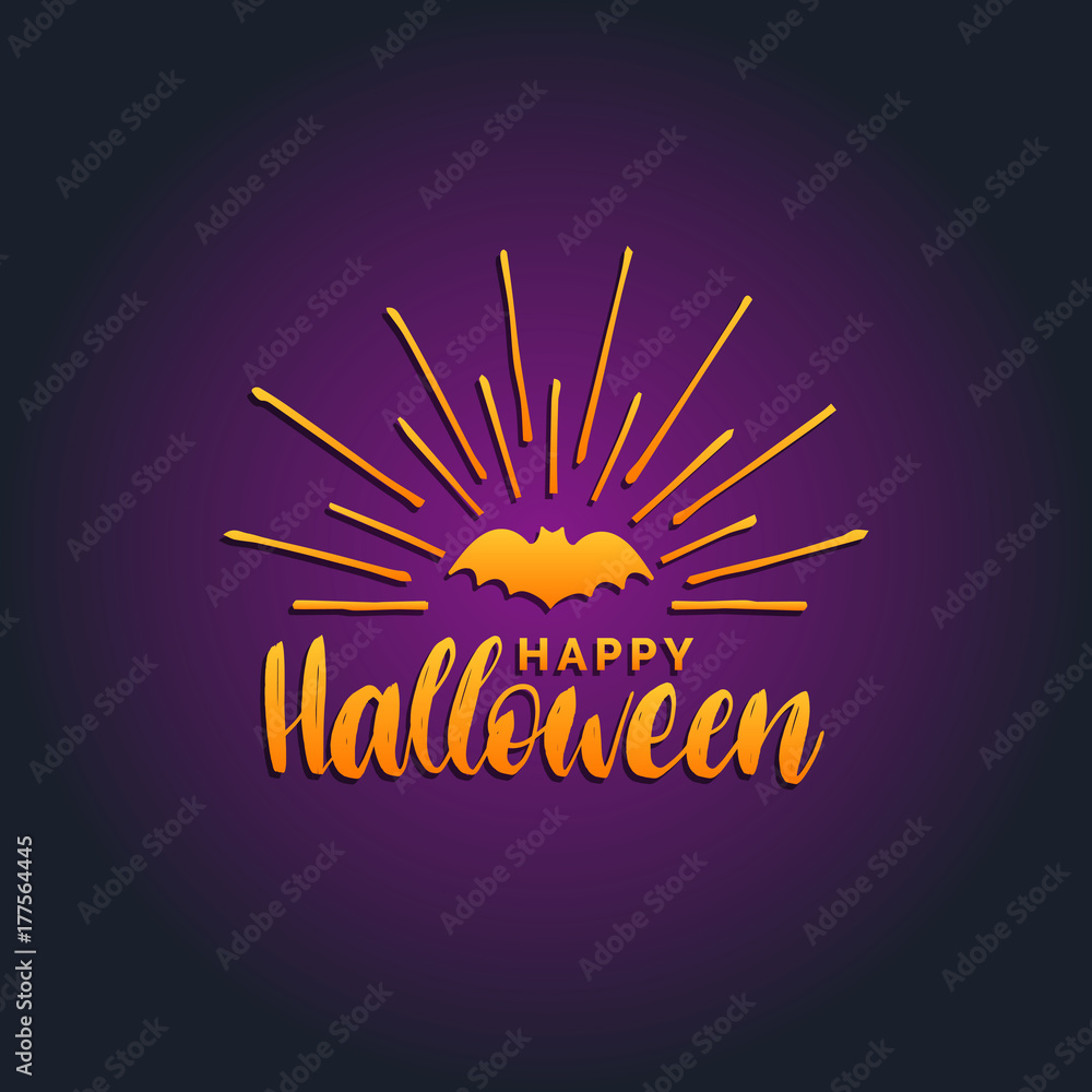 Happy Halloween lettering with bat vector illustration for party invitation card, poster. All Saints Eve background. Happy Halloween lettering with bat vector illustration for party invitation card, poster. All Saints Eve background.