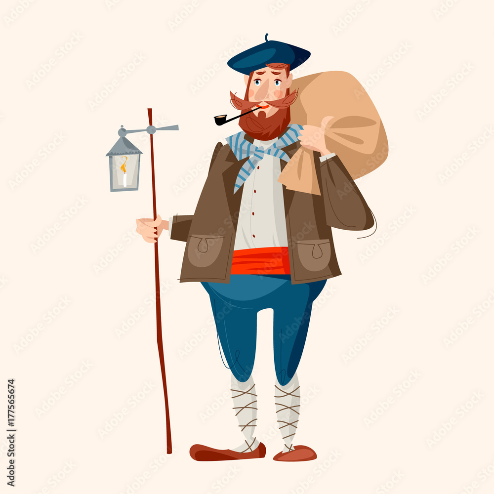 Spanish (Basque) Christmas Tradition. Olentzero. A man with a large bag with Christmas gifts for children. Spanish (Basque) Christmas Tradition. Olentzero. A man with a large bag with Christmas gifts for children.