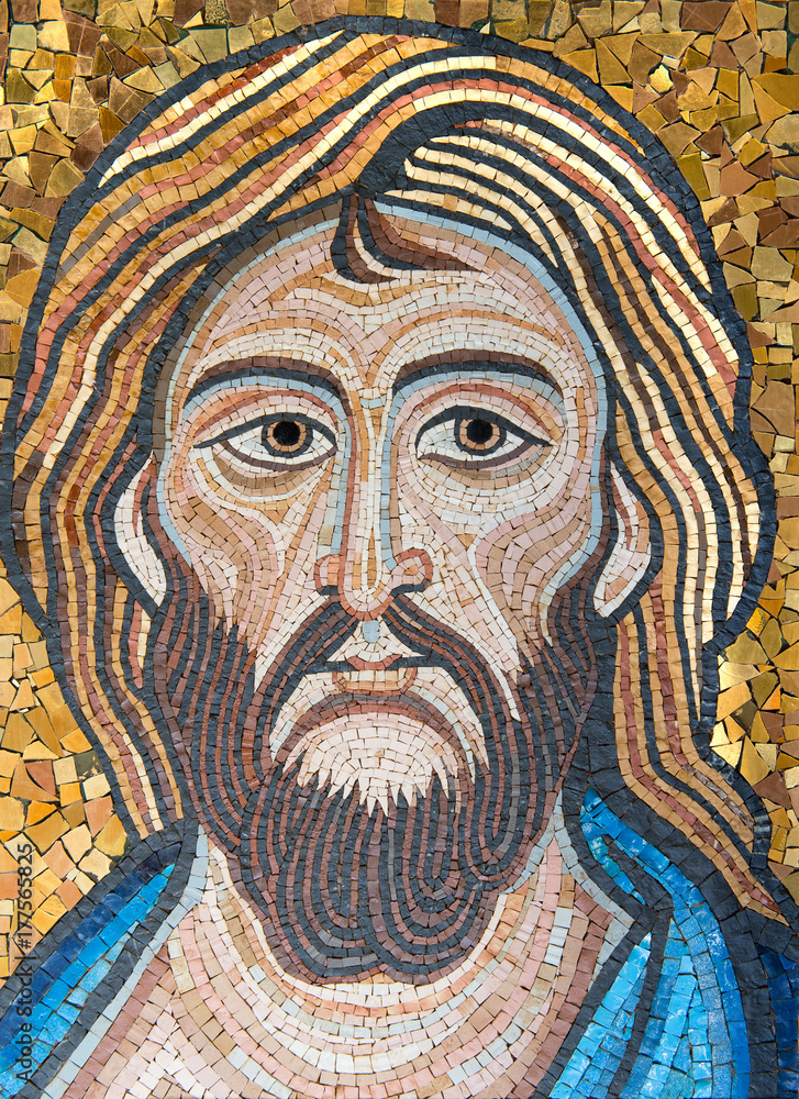 Jesus Christ in a modern mosaic made with ancient techniques. The mosaic has been made by a sicilian artist (release is provdided) , and it looks like the Pantokrator in cethedrals.