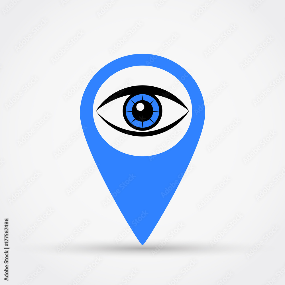 Map pointer with eye vector icon.
