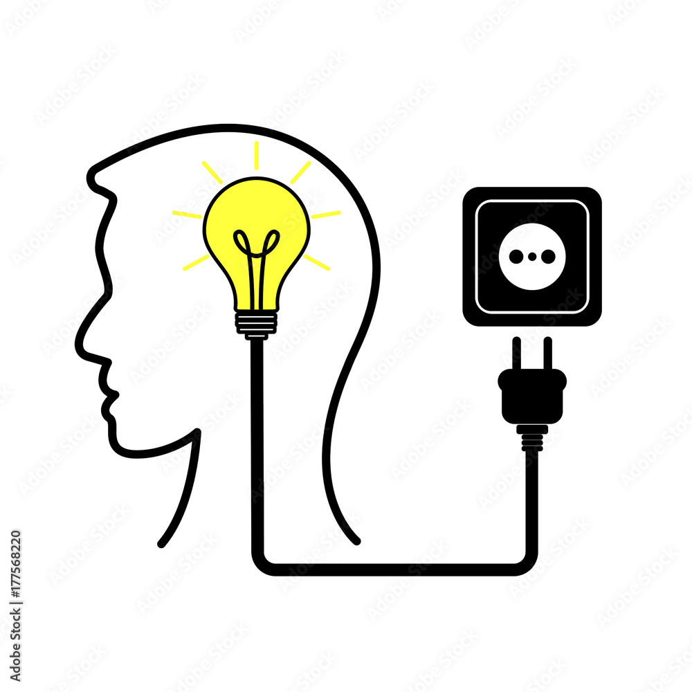 Idea concept, human head and bulb, vector illustration. Idea concept, human head and bulb, vector illustration.