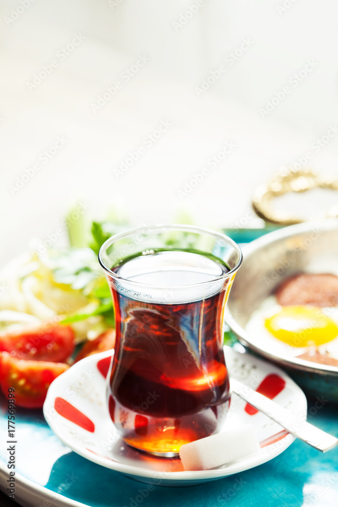 Travel concept: setup with traditional turkish breakfast Travel concept: setup with traditional turkish breakfast