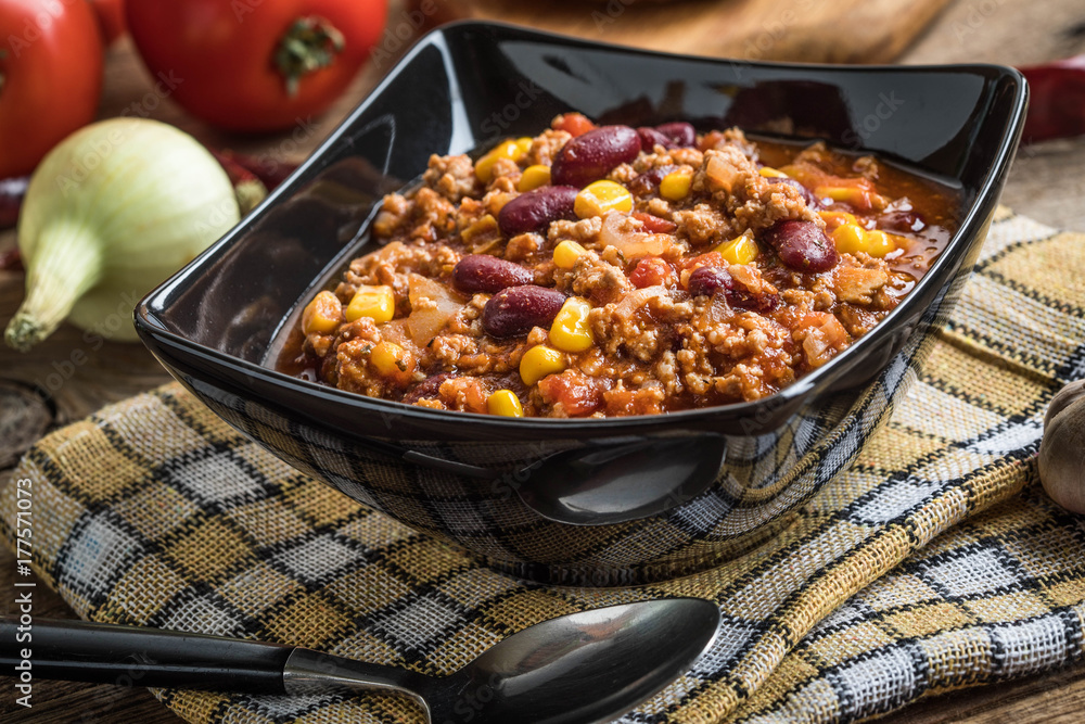 Chili con carne in a bowl. Chili con carne in a bowl.