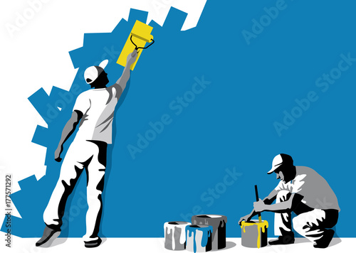 Vector illustration of workers, craftsmen painter with space for text. photo