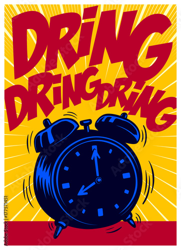 Retro alarm clock ringing loudly, waking up vintage pop art comic book style vector illustration