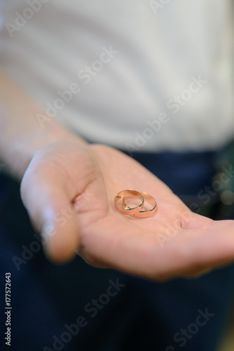 wedding rings in hand photo