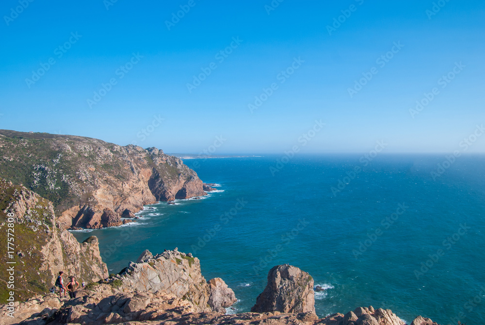 Cabo da Roca, Portugal. cliffs over Atlantic Ocean, the most westerly point of the European mainland.