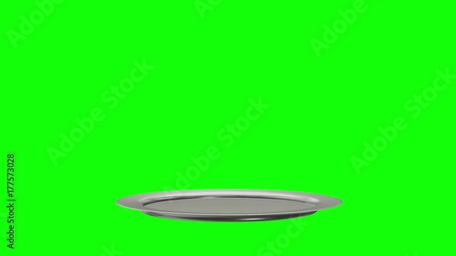 Restaurant cloche on plate open. Motion Animation. Video available in 4K FullHD and HD render footage on green screen chroma key