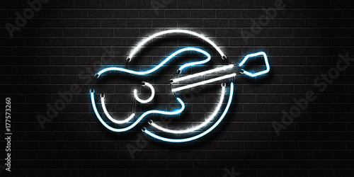 Photography Vector realistic isolated neon sign of guitar for decoration and covering on the wall background