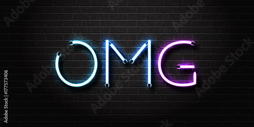 Vector realistic isolated neon sign of OMG lettering for decoration and covering on the wall background.