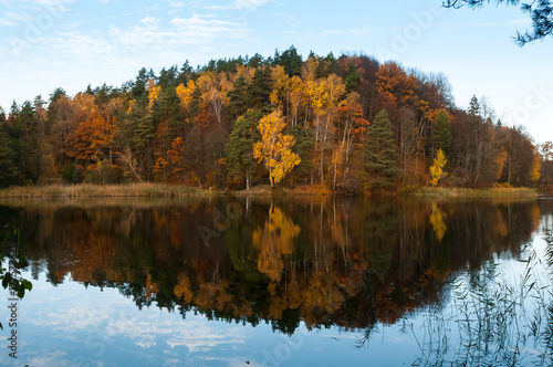 Fall view with dazzling colors and reflections in water