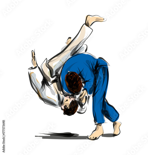 Vector color line sketch fighting judo